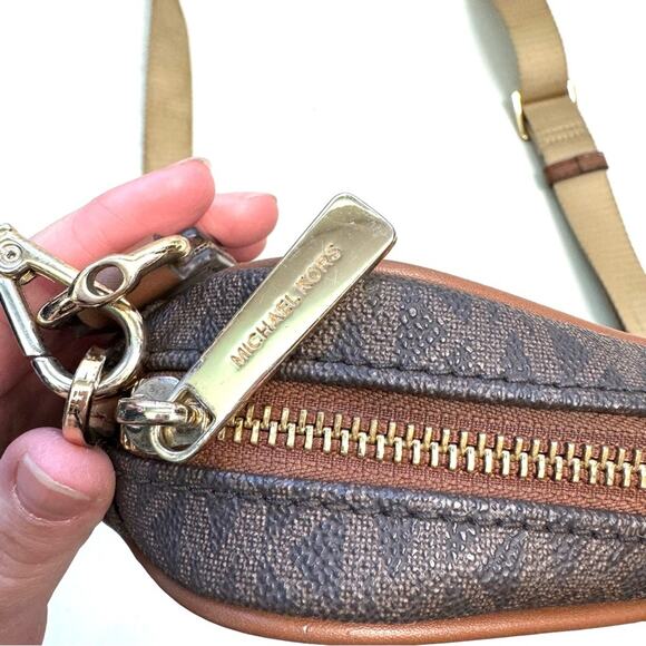 Michael Kors Brown & Tan Fulton Sport Monogram Medium Crossbody Bag Purse - Picture 4 of 12
